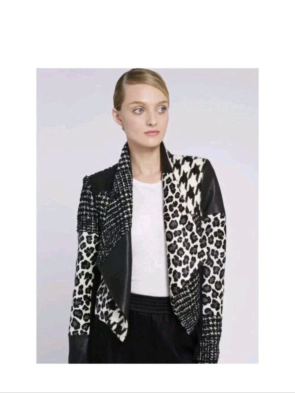 Alice + Olivia Harvey Leather Patchwork Draped Lapel Blazer Size Small $695